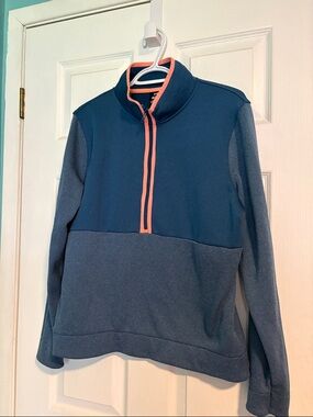 Under Armour Men's Two-Tone Blue Quarter-Zip Sweater with Coral Trim